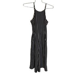 Moa Moa Black White Stripe Wide Leg Jumpsuit Sleeveless Cropped Size S